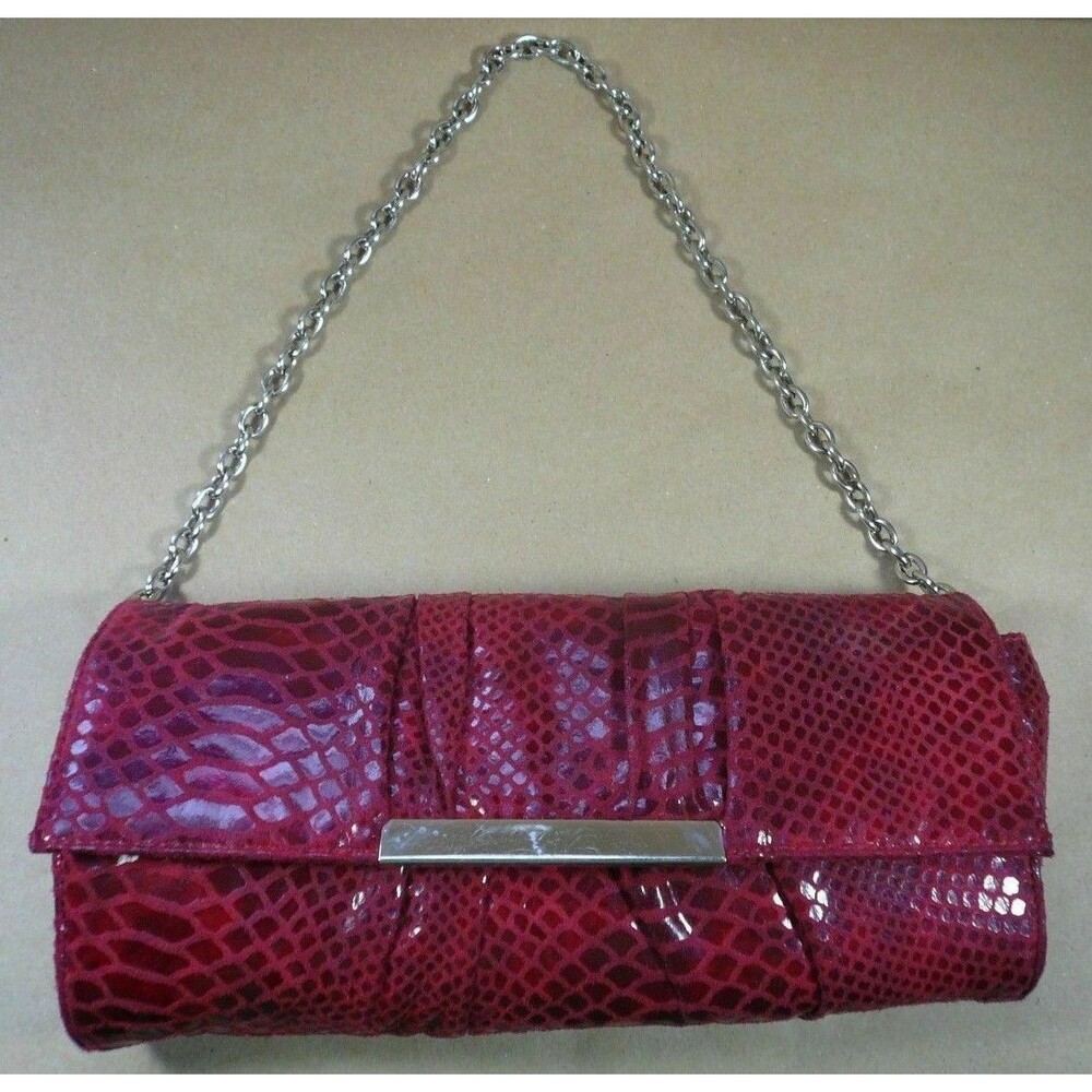 Sondra Roberts Faux Python Leather Chain Strap Purse Clutch Handbag